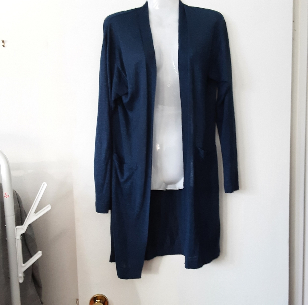 Uniqlo Navy Blue Linen Cardigan with Pockets